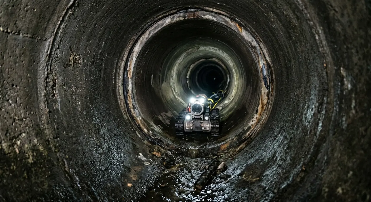 Robotic sewer camera inspecting pipe interior for Sewer Line Cleaning in Galena Park